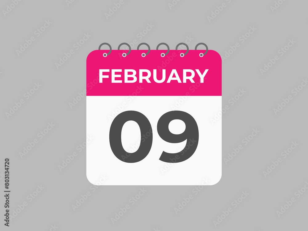 February 9 calendar reminder. 9 February daily calendar icon template. Calendar 9 February icon Design template. Vector illustration
February 9 calendar reminder. 9 February daily calendar icon template. Calendar 9 February icon Design template. Vector illustration