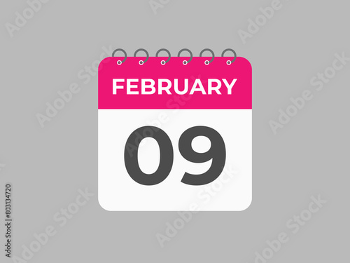 February 9 calendar reminder. 9 February daily calendar icon template. Calendar 9 February icon Design template. Vector illustration
