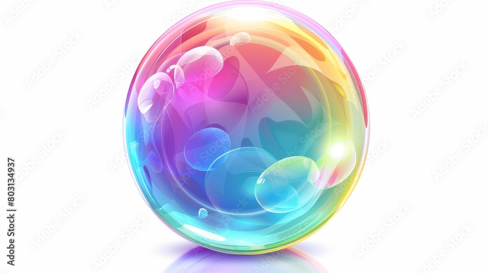The illusion of a soap bubble. Rainbow colored transparent air sphere with reflections. Modern illustration. The illusion of a soap bubble. Rainbow colored transparent air sphere with reflections. Modern illustration.