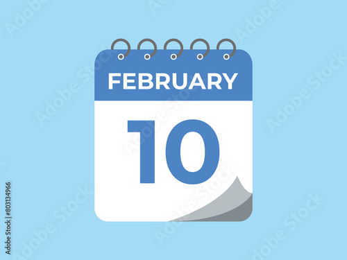 February 10 calendar reminder. 10 February daily calendar icon template. Calendar 10 February icon Design template. Vector illustration
