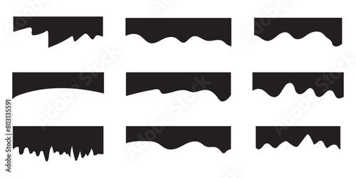 Set of Borders shapes in Fill styles for website designs. Vectors banner header and separator. Background section and frame template. Abstract curves top headline icons on transparent background. 