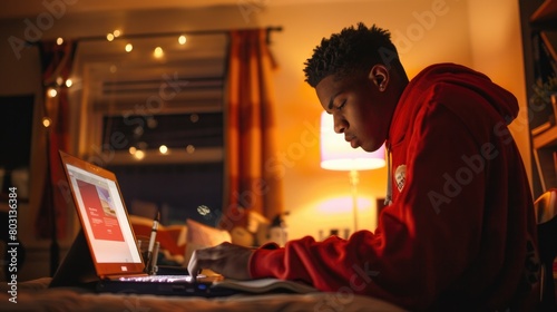 Student athlete studies late at night, fueled by determination