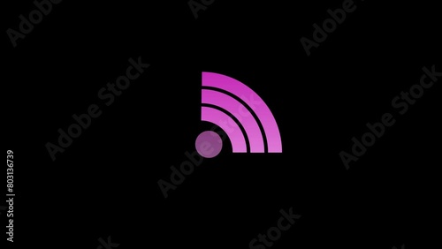 A pink RSS feed icon animated on a black background. photo