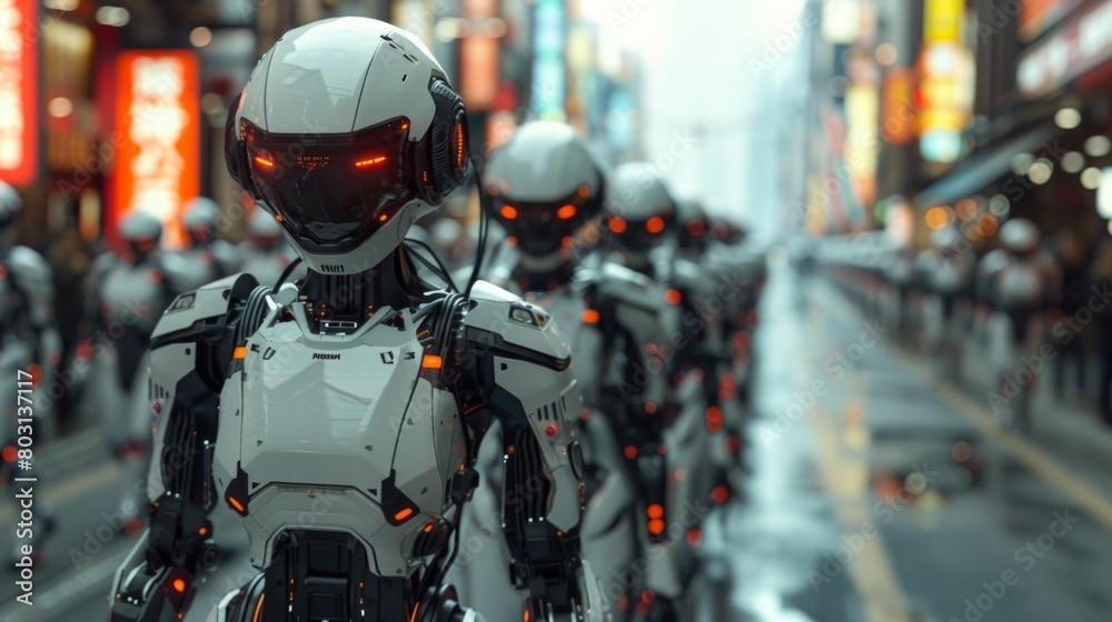 A scene of the artificial intelligence robot walking on the street. A scene of the artificial intelligence robot walking on the street.