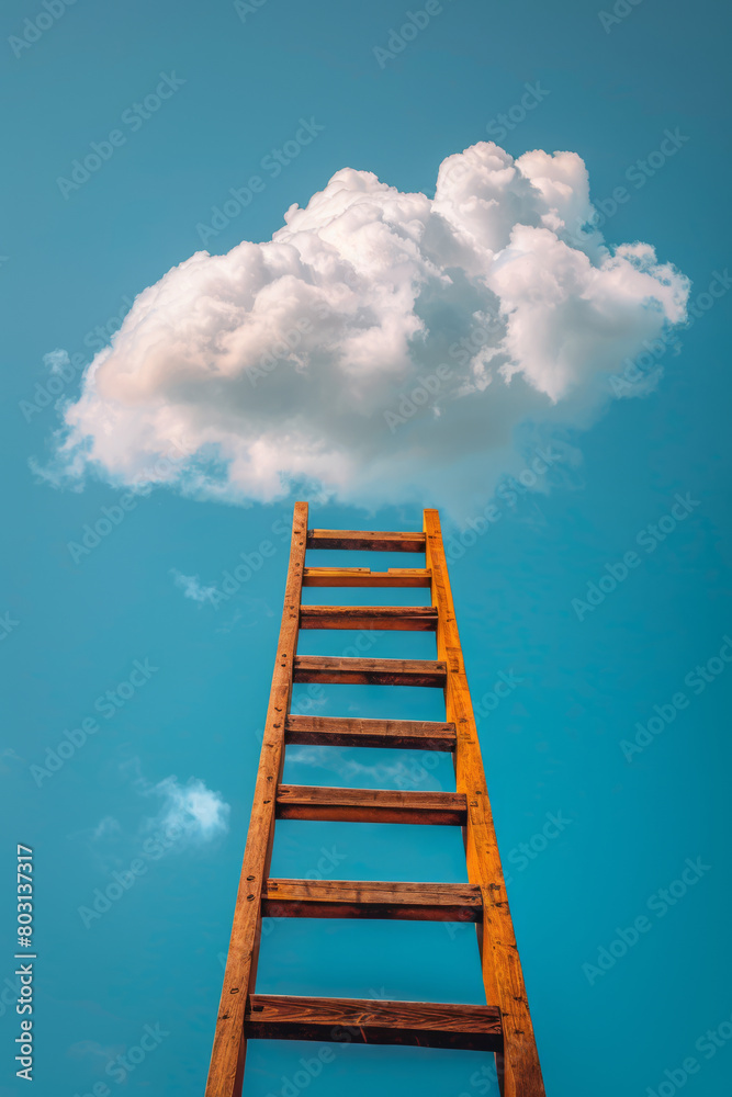 Ascent to the Heavens Wooden Ladder Reaching Towards Clouds Ascent to the Heavens Wooden Ladder Reaching Towards Clouds
