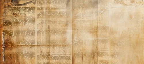A distressed newspaper texture with vintage illustrations, an aged paper effect, and faded ink for an old-fashioned background design