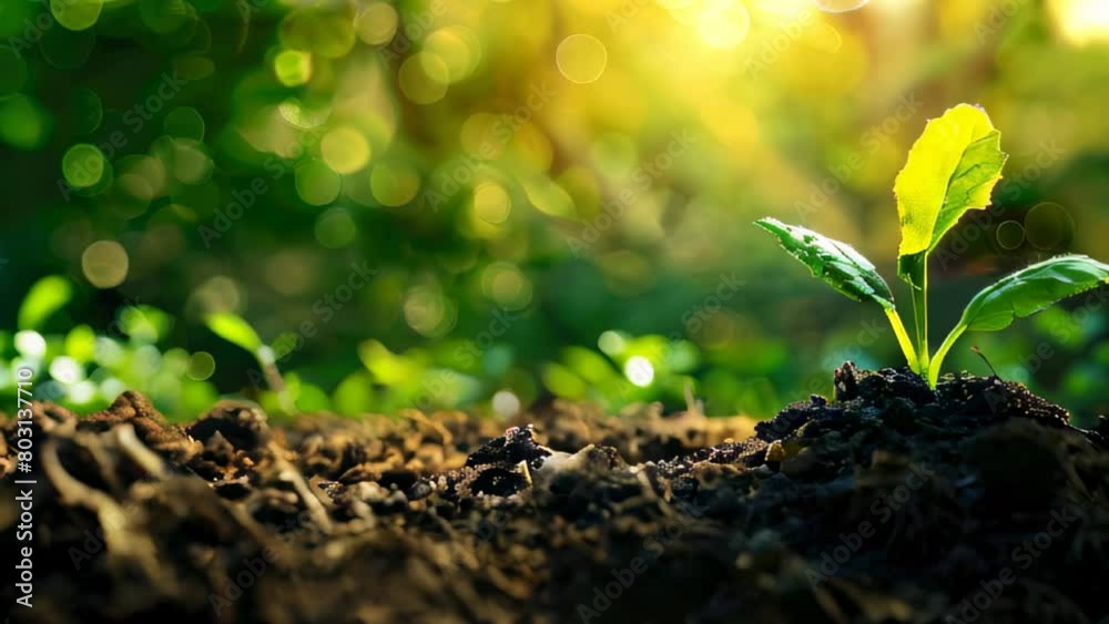 Young plant sprouting from soil with sunlight Young plant sprouting from soil with sunlight