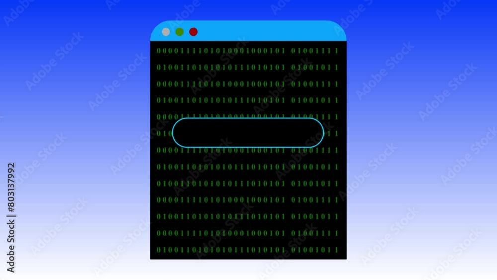 Digital concept illustration of a computer window displaying binary ...