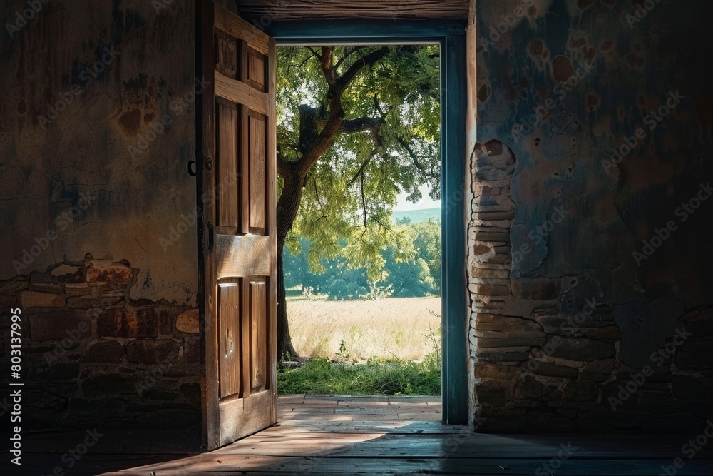 Obraz premium The door opens to greenery.