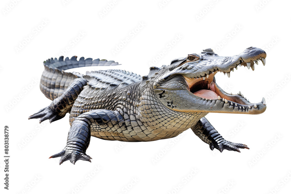 Fototapeta premium Detailed Crocodile with Open Mouth on transpart