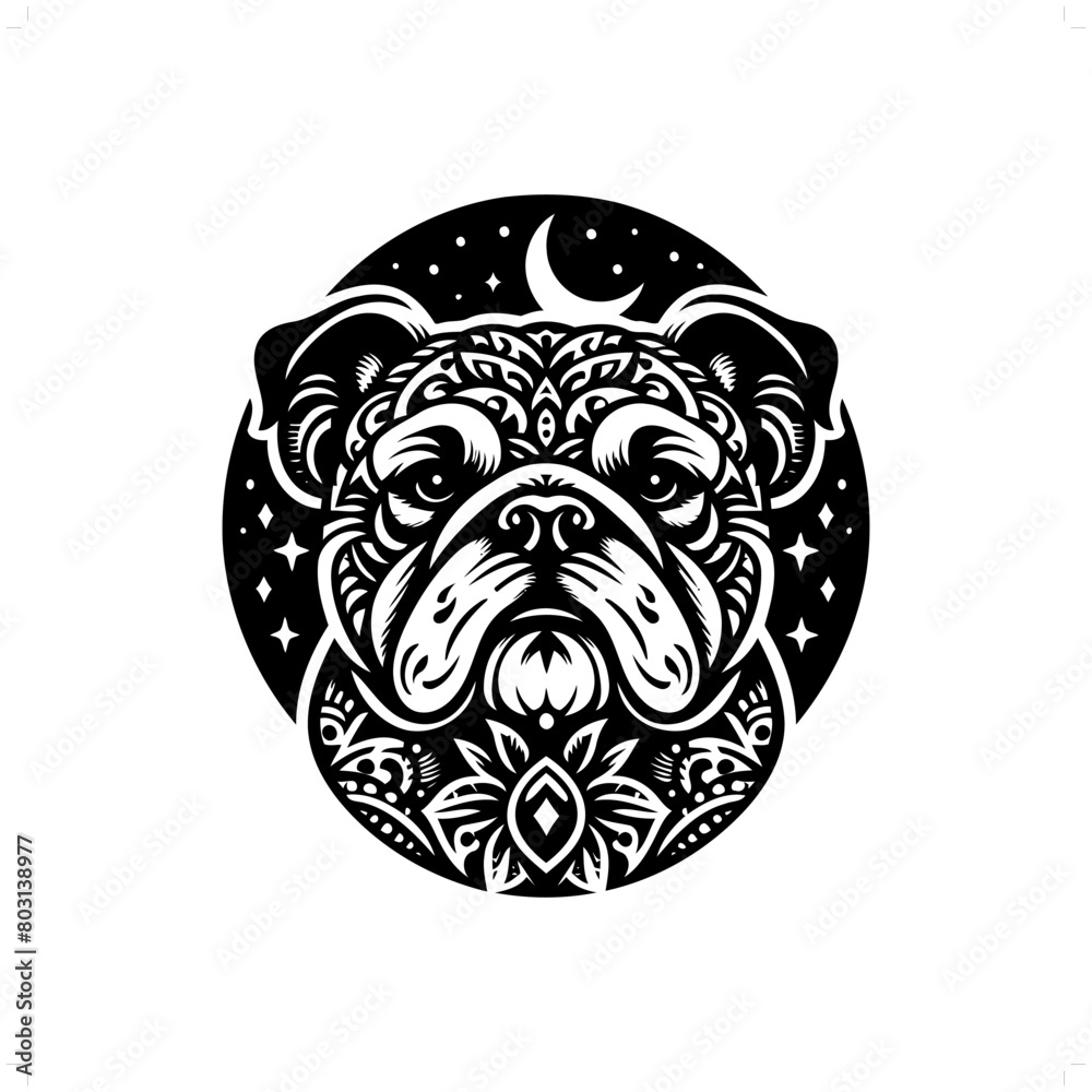 buldog silhouette in bohemian, boho, nature illustration buldog silhouette in bohemian, boho, nature illustration