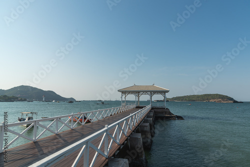 Long white bridge as call name Asdang bridge as landmark at Koh Si Chang for view point for traveler at Thailand