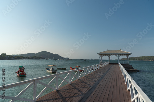 Asdang bridge as landmark at Koh Si Chang for view point for traveler , white bridge at Thailand photo