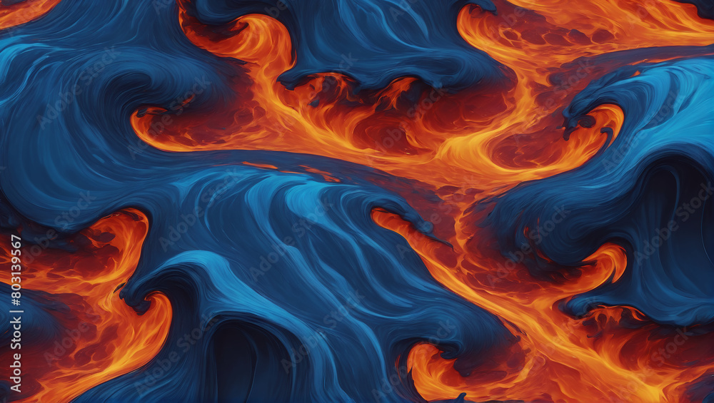 Visuals of liquid magma in bold shades of blazing blue, flowing and surging against a plain background with subtle lighting, evoking a sense of calm amidst the fiery chaos ULTRA HD 8K