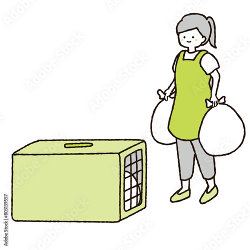 ゴミ捨て場にゴミを捨てに行く女性のイラスト