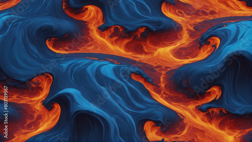 Visuals of liquid magma in bold shades of blazing blue, flowing and surging against a plain background with subtle lighting, evoking a sense of calm amidst the fiery chaos ULTRA HD 8K