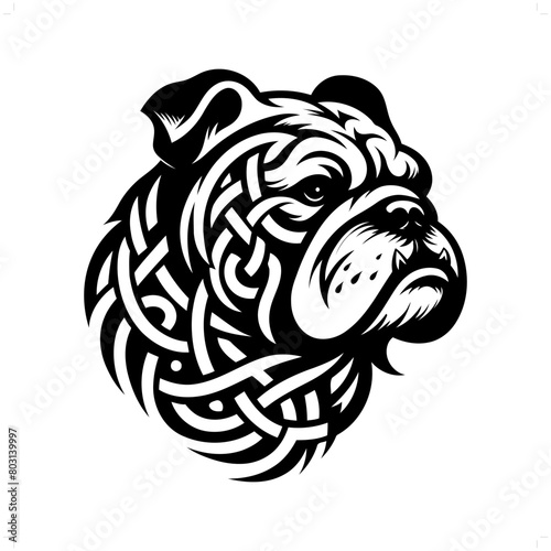 buldog silhouette in animal celtic knot, irish, nordic illustration