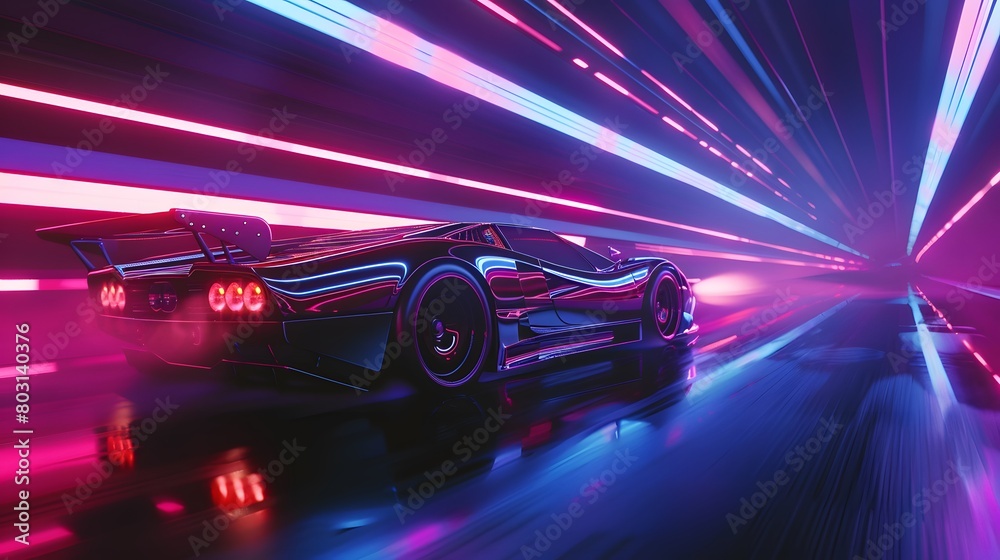 Futuristic car on the road with motion blur
