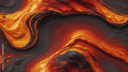 Abstract compositions featuring fluid textures evoking the illusion of magma mirages on a neutral canvas, with color variants including shades of deep crimson, fiery orange ULTRA HD 8K photo