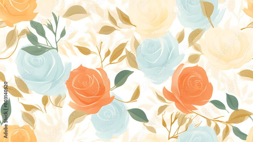 Digital painting of ink roses print pattern flower abstract graphic poster background