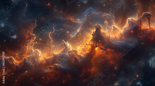 Capture the dynamic essence of a star-forming region, with swirling clouds of colorful gas and newly forming stars. photo