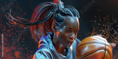 an african american teenager playing basketball in black background