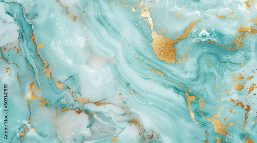 Luxurious aqua blue and gold marble texture with swirls and abstract ...