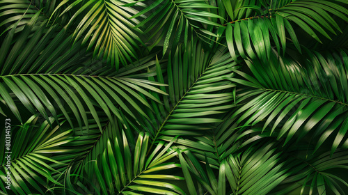 Green tropical palm leaves closeup