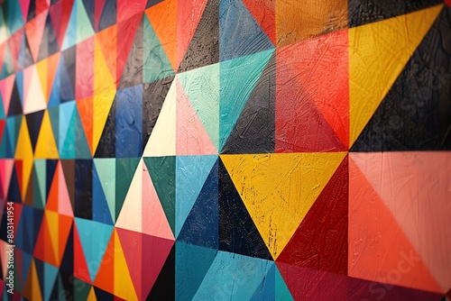 Colorful geometric artwork with a mesmerizing and vibrant pattern of triangles.