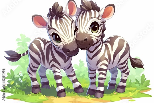 cartoon of a cute pair of zebras in the park