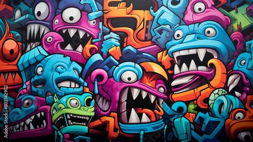 A vibrant street art graffiti wall as a background  offering a colorful and urban aesthetic