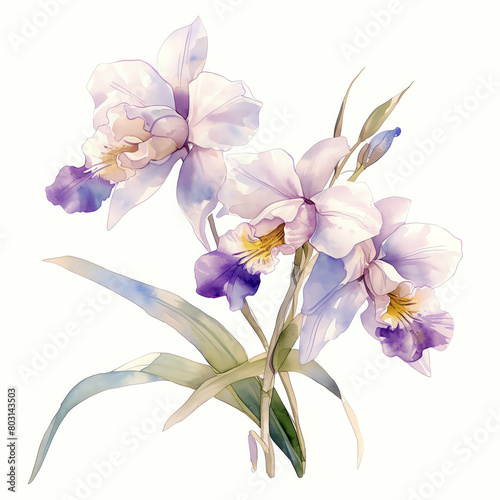 Anguloa uniflora, tulip orchid, delicate watercolor, spring garden, watercolor, isolate. photo