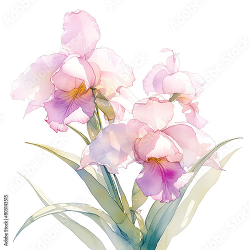 Anguloa uniflora, tulip orchid, delicate watercolor, spring garden, watercolor, isolate. photo