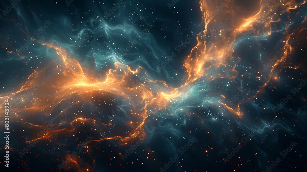 Create an abstract representation of the Dark Matter Web, using vivid lines and nodes that connect in a sprawling network across a star-filled sky