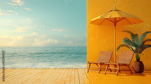Beach umbrella with chairs for summer travel holidays concept 3D Rendering © Maule