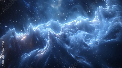 Create an artistic representation of a Cosmic Veil, featuring diaphanous layers of cosmic material floating gracefully in the vastness of space, highlighted by the twinkling of countless stars.