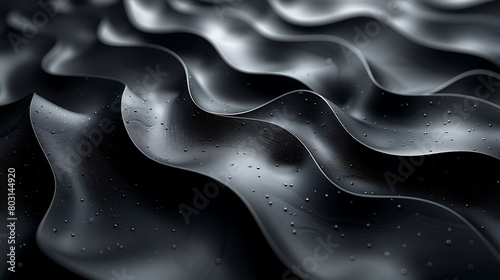 Luxurious black wave abstract texture design, perfect for wallpapers and backgrounds. This elegant pattern features smooth curves and a modern 3D geometric style, offering a sleek and futuristic look © Maule