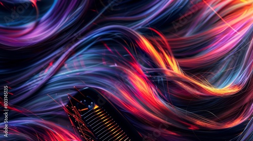Abstract dynamic image of swirling hair highlights with vibrant colors in motion photo