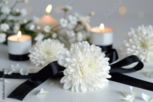 Chrysanthemum flowers with black funeral