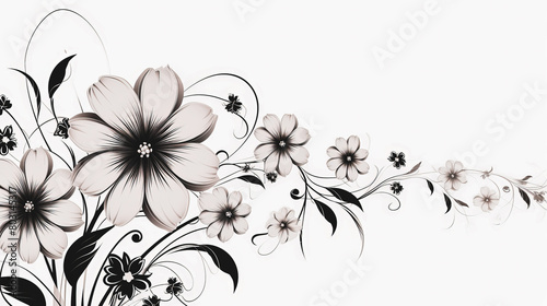 Floral background with place for text. Black flowers on a white background.