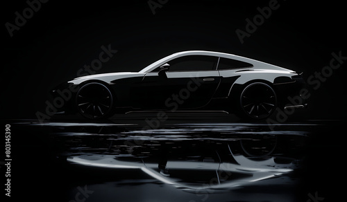 black sports car - Black luxury car silhouette on black background with space for copy.  © LiezDesign