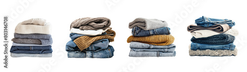 set of stack of clothing isolated on white