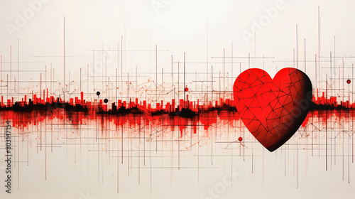 Drawing cardiogram with red heart. Broken heart and medicine concept.