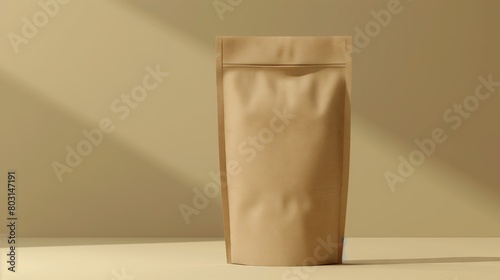 Empty brown cardboard bags for coffee or tea with handles on the bag package.