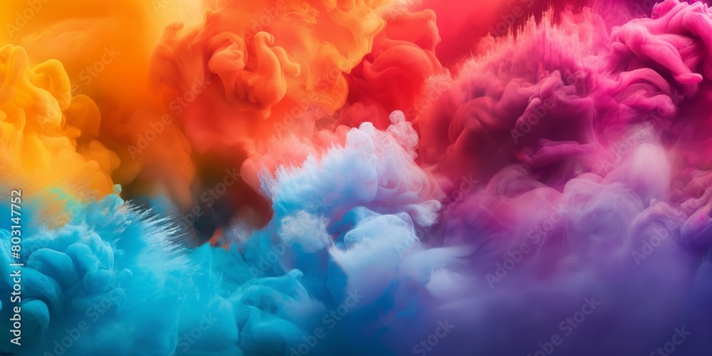 Fototapeta premium A visually striking image with an explosion of orange, red, pink, purple, and blue smoke clouds blending together