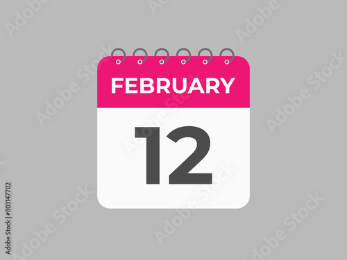 February 12 calendar reminder. 12 February daily calendar icon template. Calendar 12 February icon Design template. Vector illustration
