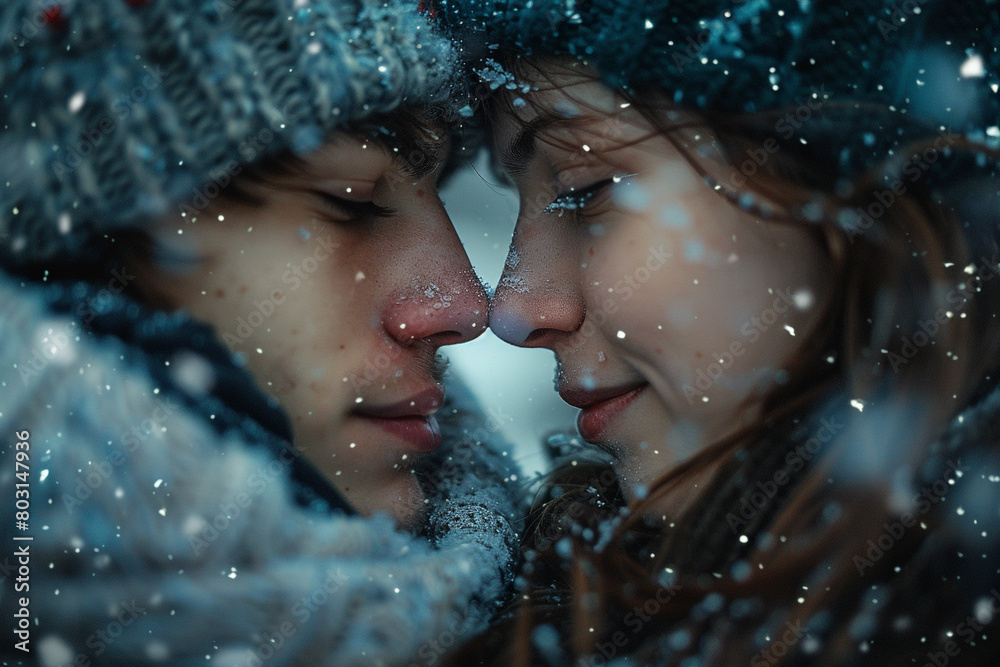A man and woman face close to each other in love and romance. A man and woman face close to each other in love and romance.