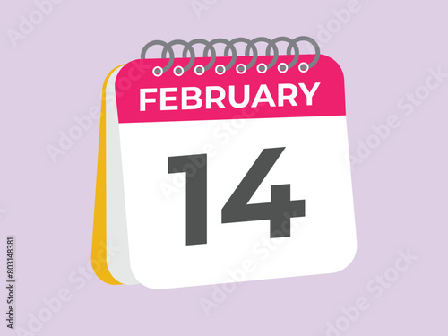 February 14 calendar reminder. 14 February daily calendar icon template. Calendar 14 February icon Design template. Vector illustration

