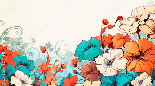 Background with beautiful flowers in red and blue colors.