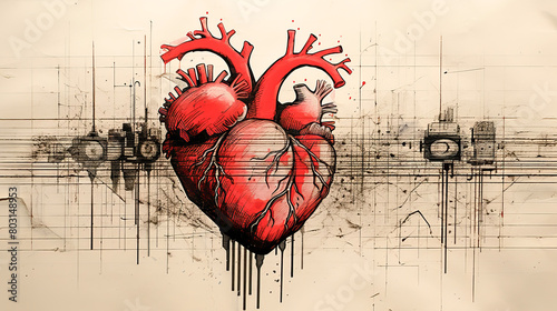 Drawing cardiogram with red heart. Broken heart and medicine concept.